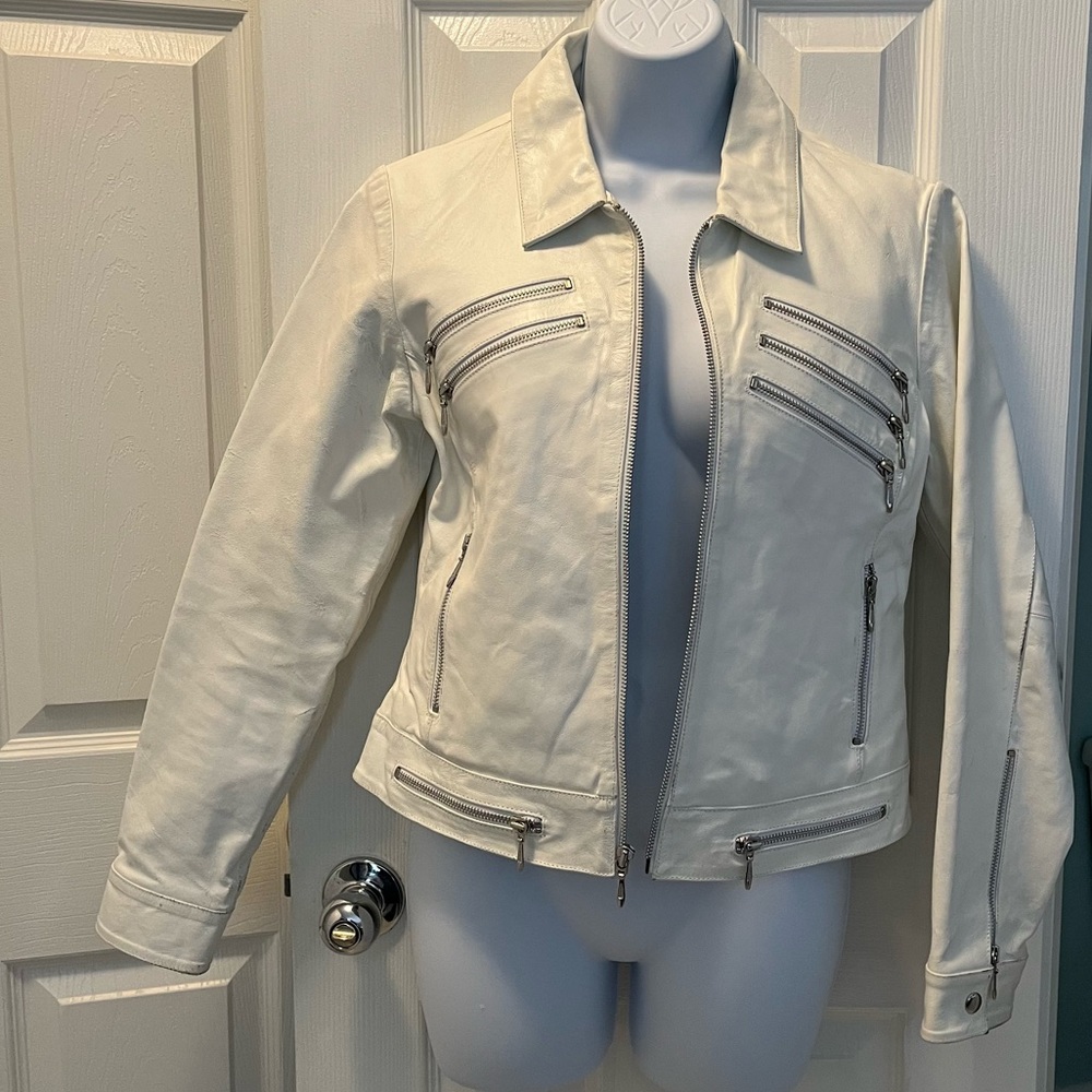 White Zipper Leather Jacket